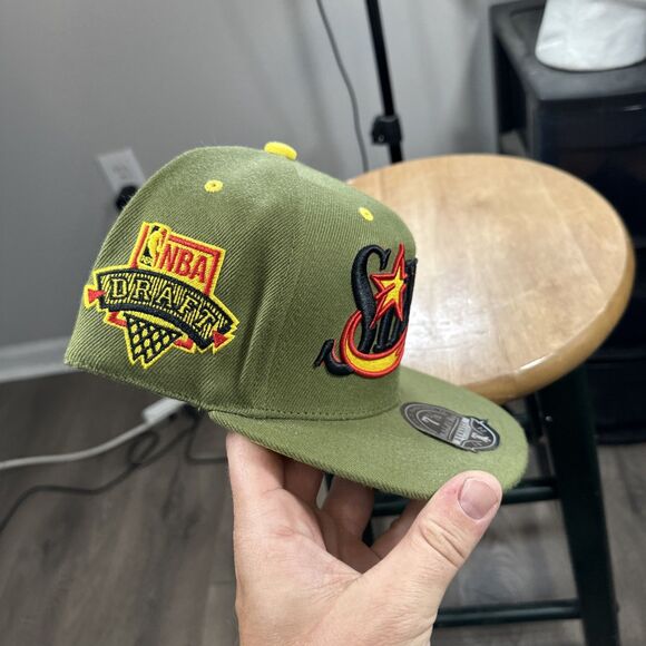 Mitchell & Ness X Lids Fitted Hat Size 7 1/2 Olive NBA Draft Hardwood Classics - Picture 4 of 7